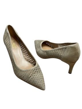 FRANCO SARTO Dew Perforated Kitten Heel Shoes Nude Genuine Suede Pointed Toe 9